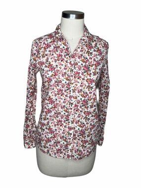 SEZANE Pierro White Purple Pink Dainty Floral Button Down Shirt Women's US 2 XS